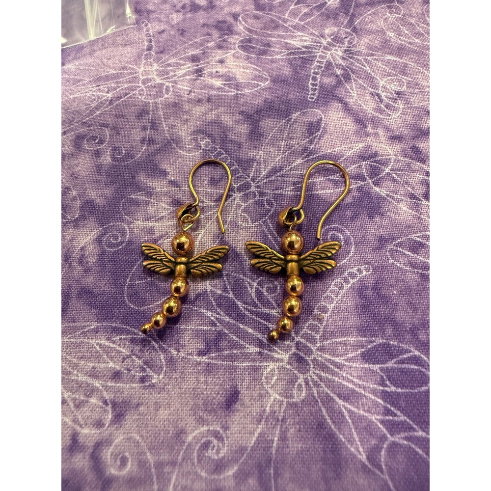 Dragonfly Dangle Earrings Copper Bronze Nature Boho Charm Whimsical Cottagecore